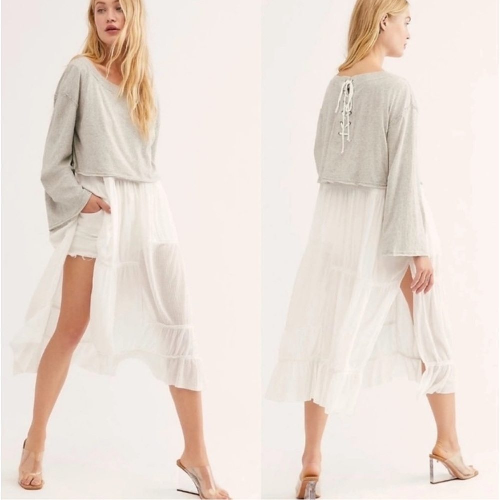 Free People Layered Tunic Dress with Cropped Bell Sleeves Size Medium